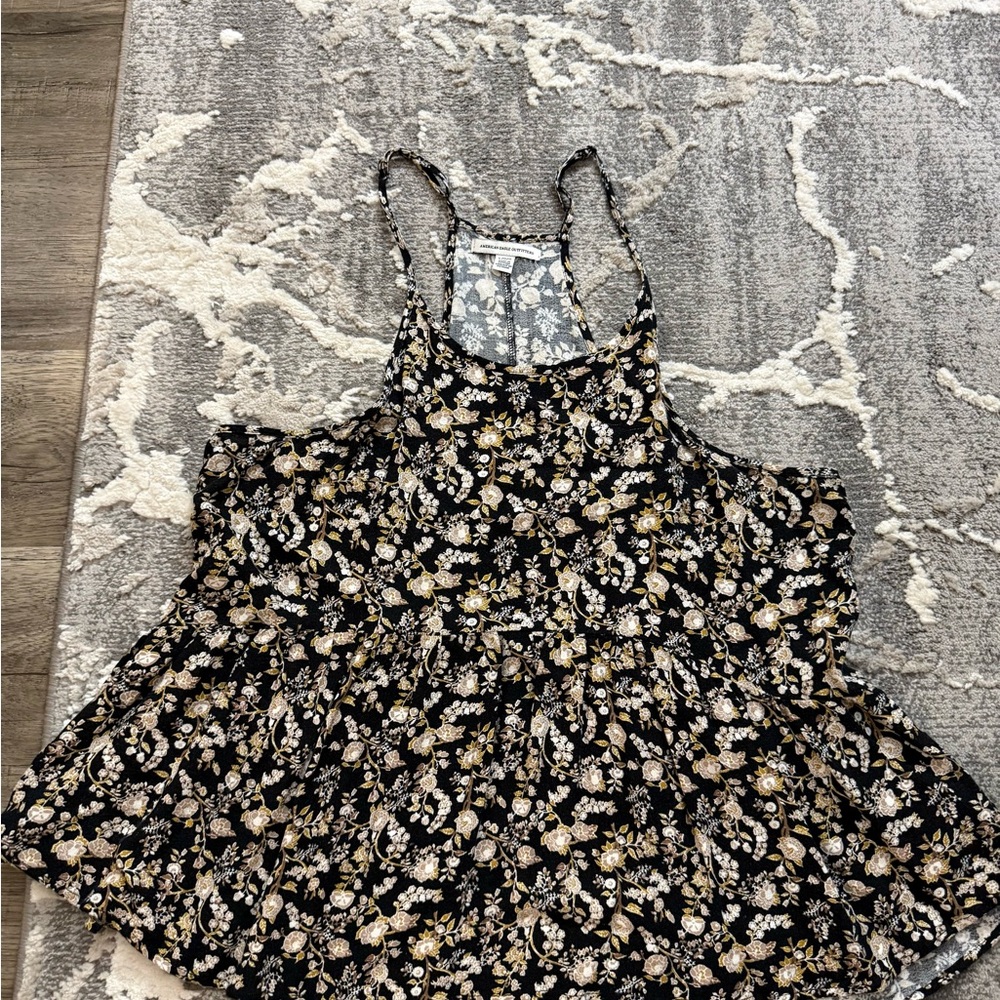 American Eagle Outfitters Black and White Floral Tank Top